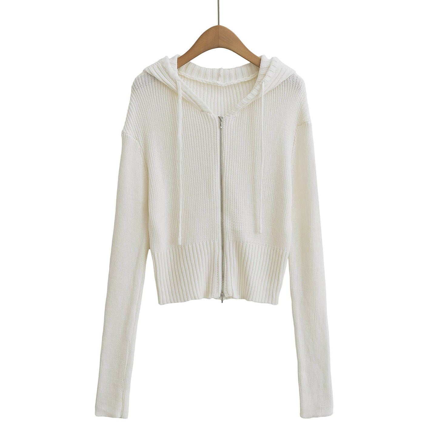 Zipper hooded cardigan long sleeved sweater