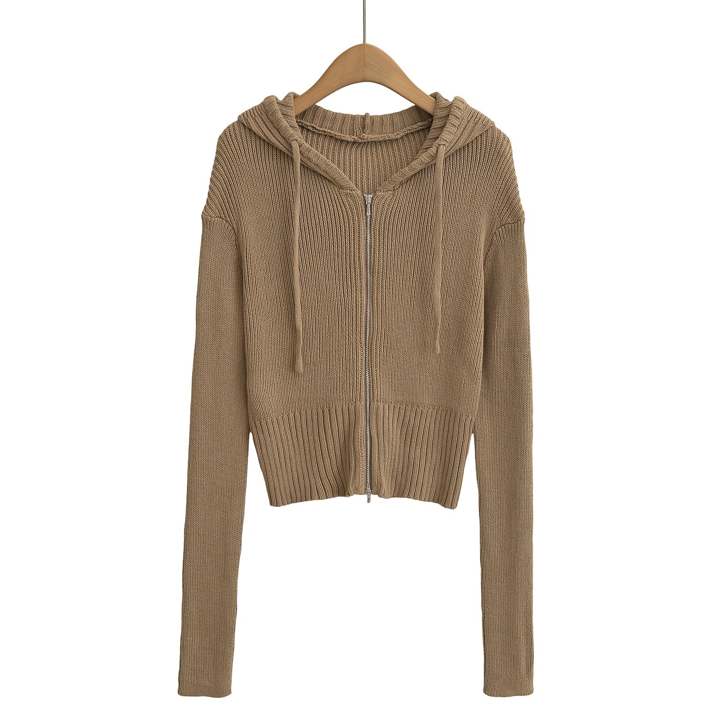 Zipper hooded cardigan long sleeved sweater