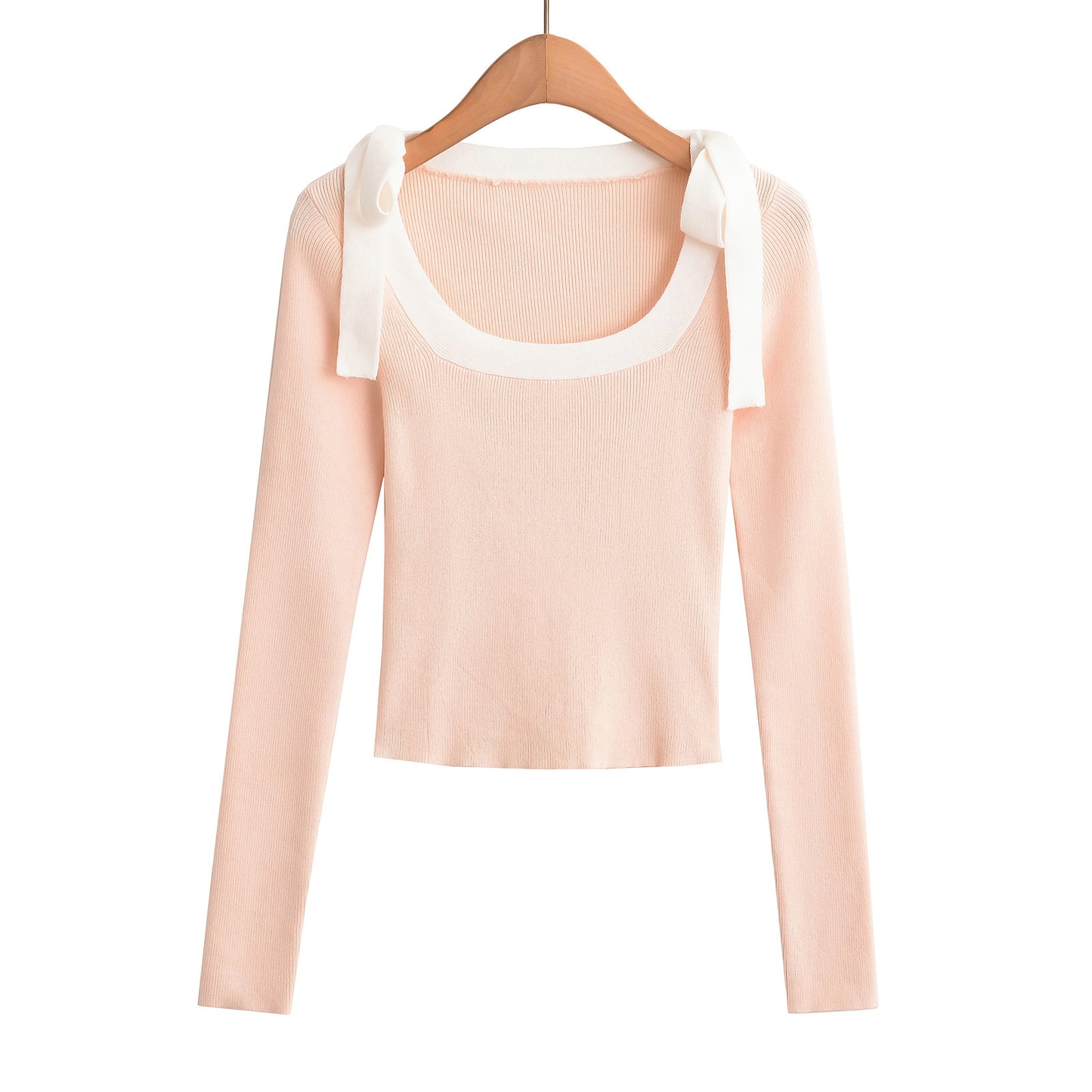 Square neck slim fit butterfly bow ribbon sweater