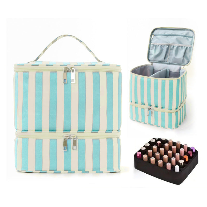 Double Layer Nail Polish & Essential Oils Storage Bag, Portable 30-Compartment Nail Care Kit, Manicure Tools Organizer Case