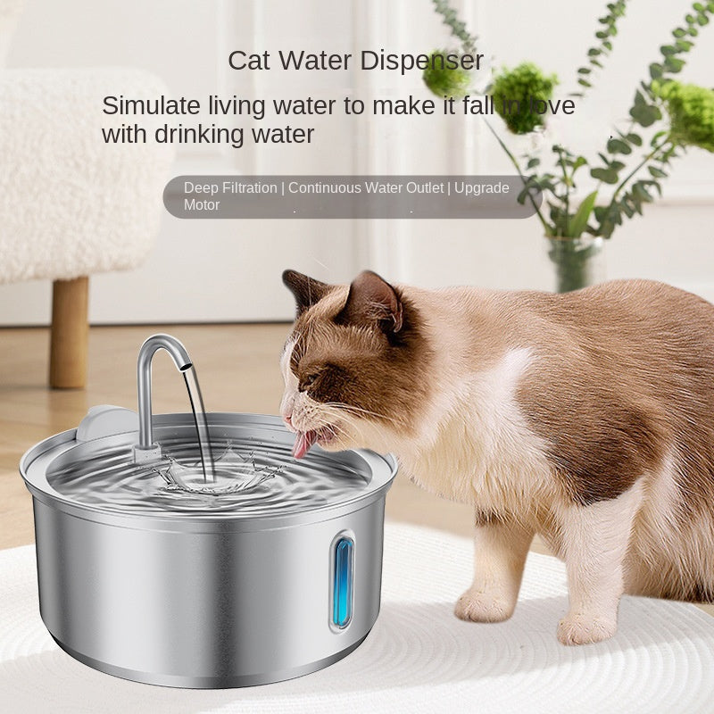 4L Stainless Steel Pet Water Dispenser with Round Viewing Window and Large Capacity LED for Cats and Dogs