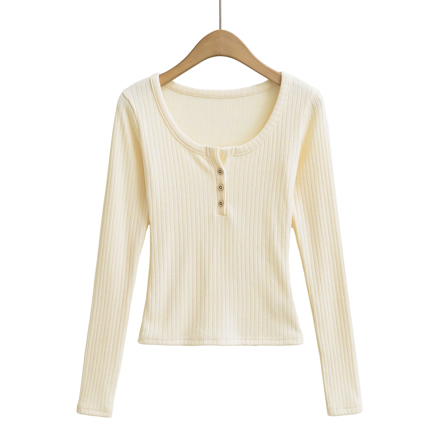 Round neck button long sleeved top