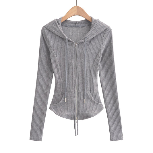 Waist slimming hooded cardigan top