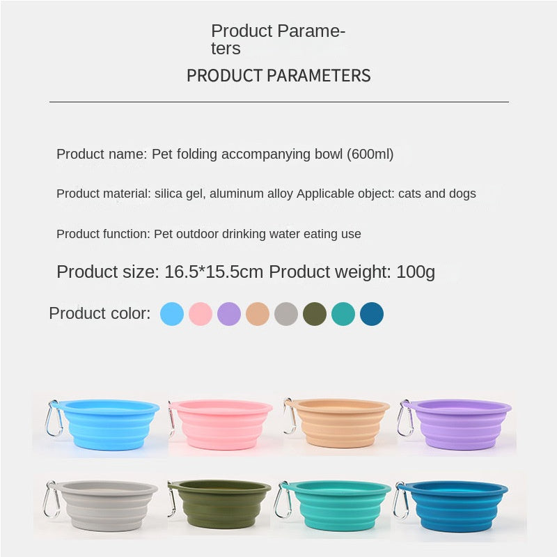 Silicone Foldable Bowl Portable Pet Bowl 600ml Cat Bowl Travel Pet Portable Dog Bowl