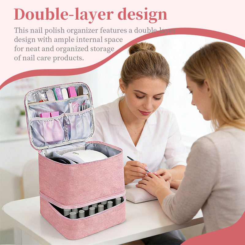 Portable 30-Compartment Nail Organizer Case with Polish & Oil Bags, All-in-One Manicure Tools & Cosmetic Storage Kit