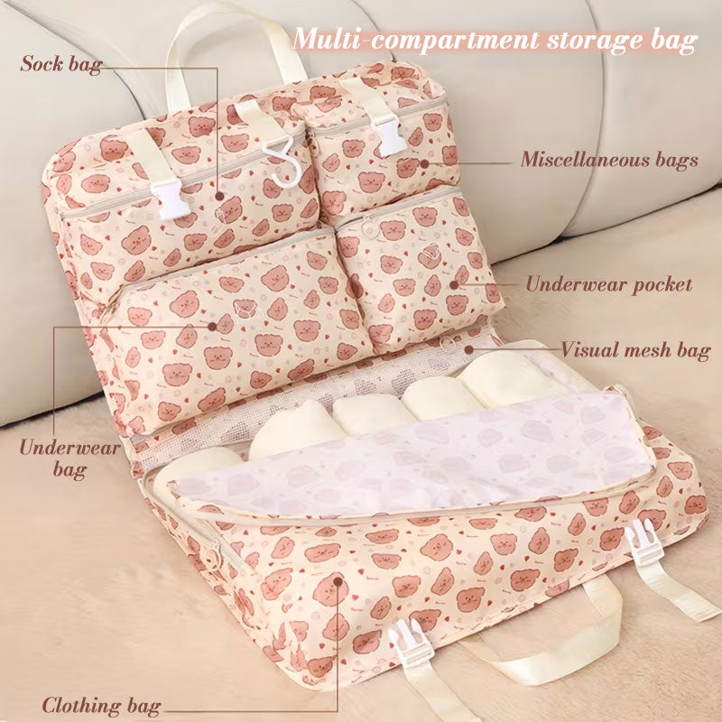 Portable Travel Clothes Organizer Bag - Large Storage with Separate Compartments for Shirts, Pants, Underwear & Socks