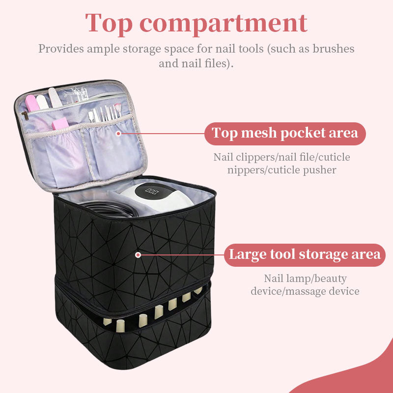 Portable 30-Compartment Nail Organizer Case with Polish & Oil Bags, All-in-One Manicure Tools & Cosmetic Storage Kit