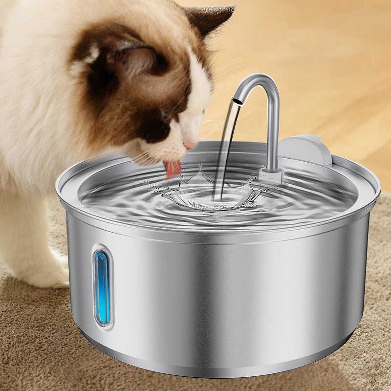 4L Stainless Steel Pet Water Dispenser with Round Viewing Window and Large Capacity LED for Cats and Dogs
